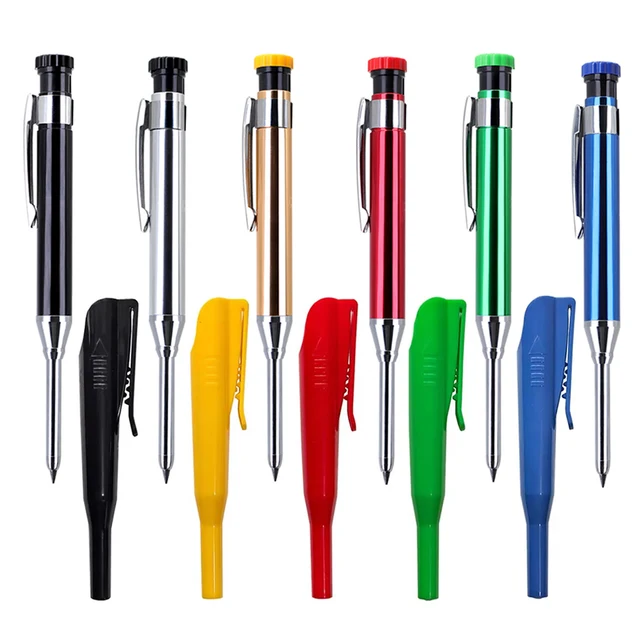 6Pcs/set Metal Pen Clip Mechanical Pencil Set with Pencil Cap Built-In Sharpener 2.8mm  Replacement Lead Deep Hole Marking Tool﻿ 1