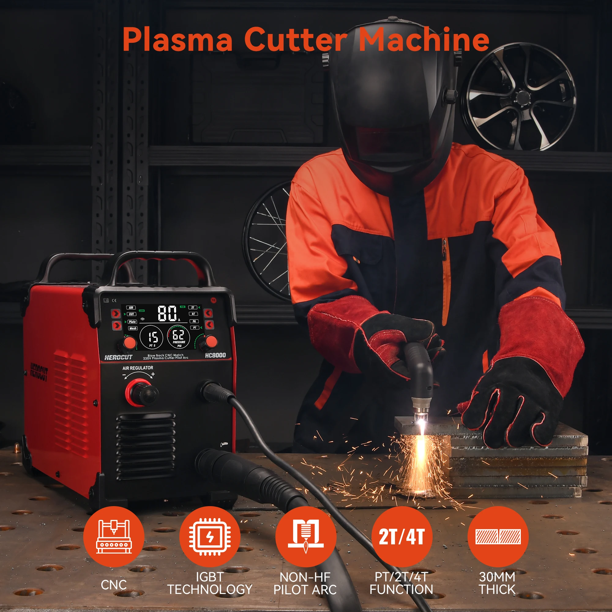 CNC Pilot Arc Plasma Cutter HC8000 80Amps Blow Back Non-HF Cutting Machine with Digital Screen,THC Torch Height Control Enabled 2