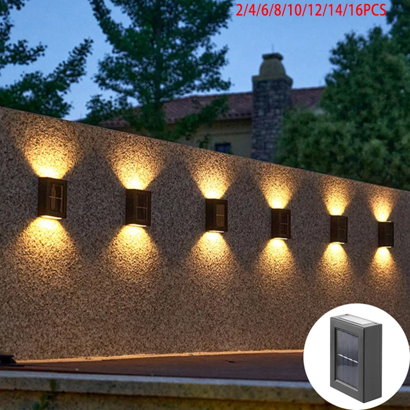 1-16PCS Solar Wall Lamp Outdoor Up and Down Luminous Lighting LED Lights IP65 Waterproof for Garden Balcony Street Decor Lamps