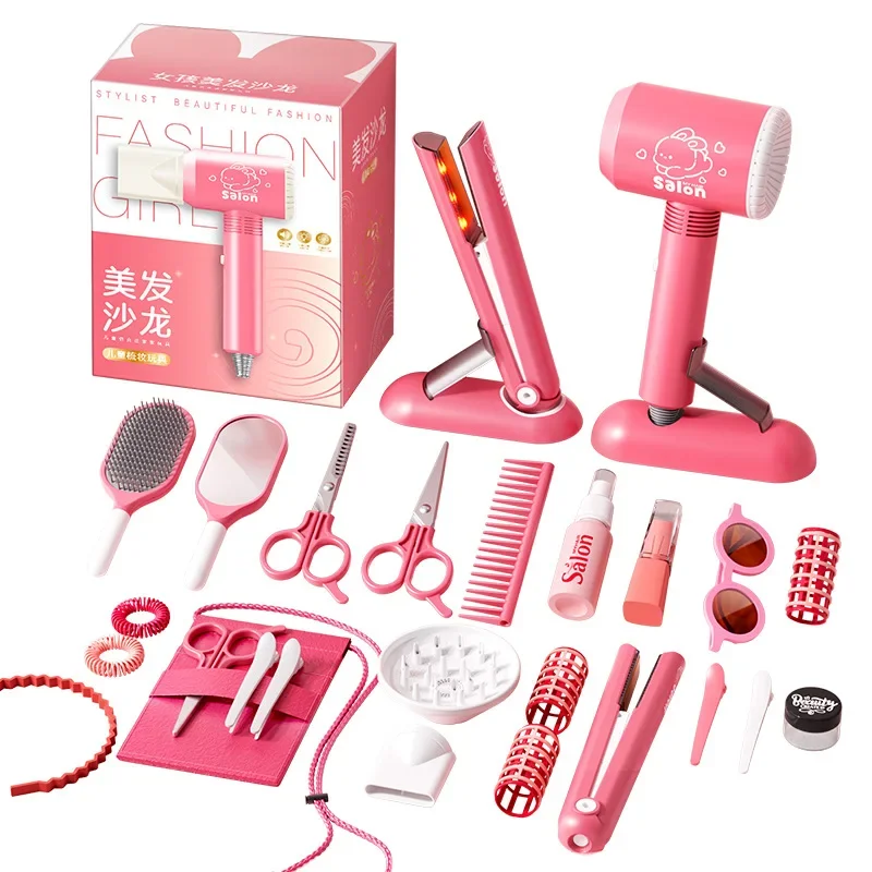 Girls Beauty Salon Set pretend play Hairdresser Toy Hair Cutting Kit With Hair Dryer Scissor Apron And Stylin Accessories