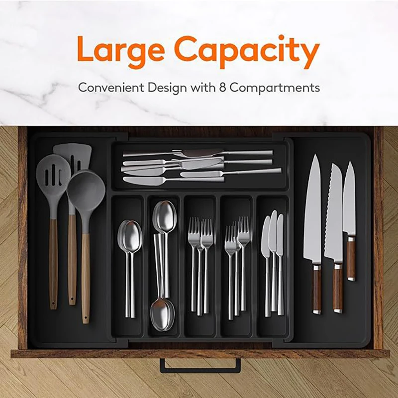 Expandable Cutlery Drawer Organizer, Adjustable Kitchen Utensil Tray Set, Compartment Flatware Storage Divider 1