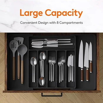 Organizzatore per cassetti per posate espandibile, set di vassoi per utensili da cucina regolabili, divisore per posate con scomparto 1