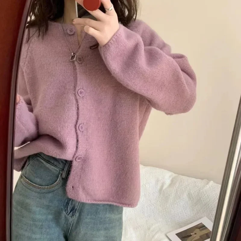 

Long Sleeve Cardigan O-neck Sweater Women Sweater Autumn Spring Fashion Loose Casual Knit Coat Lazy Style Short Sweater Coats
