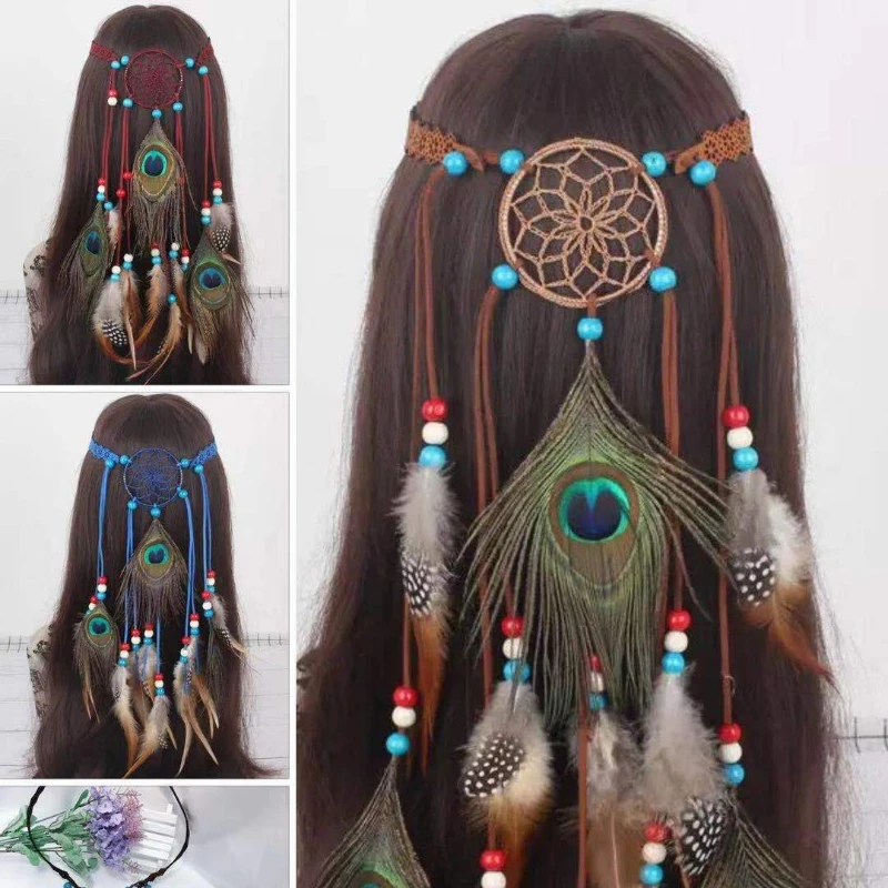 

Hair Band National Wind Dream Net Feather Headrope Hair Accessories Headband Clip Hair Accessories for Women