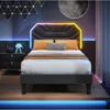 Twin XL Bed Frames with Lighted Headboard, Upholstered Modern Cama Twin XL Platform Bed with Heavy Duty Supports 1