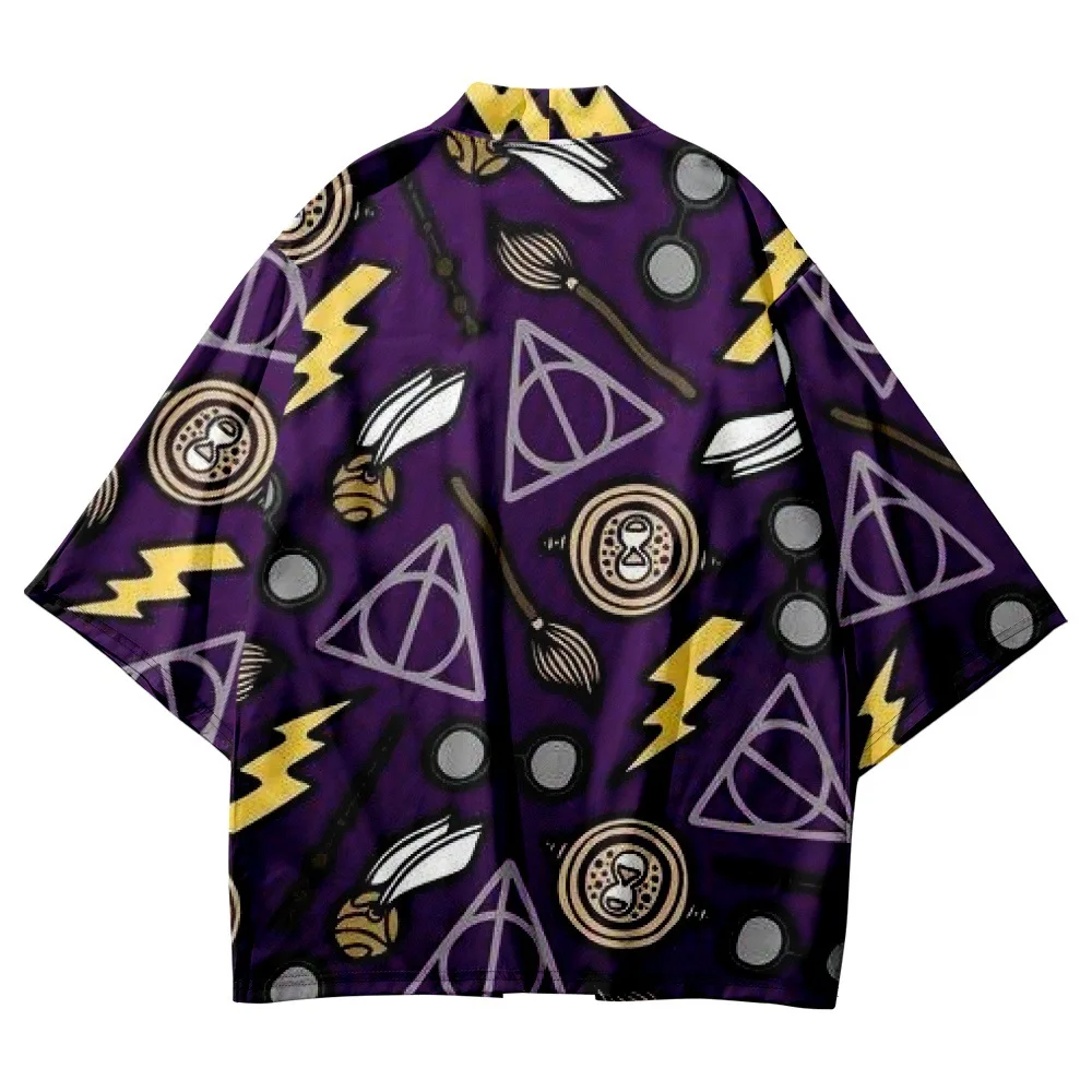 

Кимоно для косплея для мужчин и женщин, традиционное пляжное кимоно с японским геометрическим принтом, самурая хаори Оби, юката, азиатская одежда