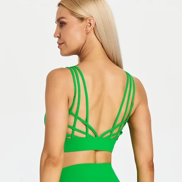 Lemon Women Fitness Bra Tight Sport Tank Top Tight Gym Underwear Yoga Vest Back Cross Shoulder Strap Chest Pad