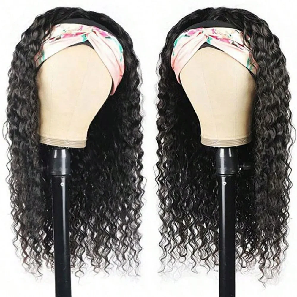 Headband Wig Human Hair Loose Deep Wave Wigs For Women None Lace Front Curly Wave Wig Brazilian Virgin Hair Put On 200% Density