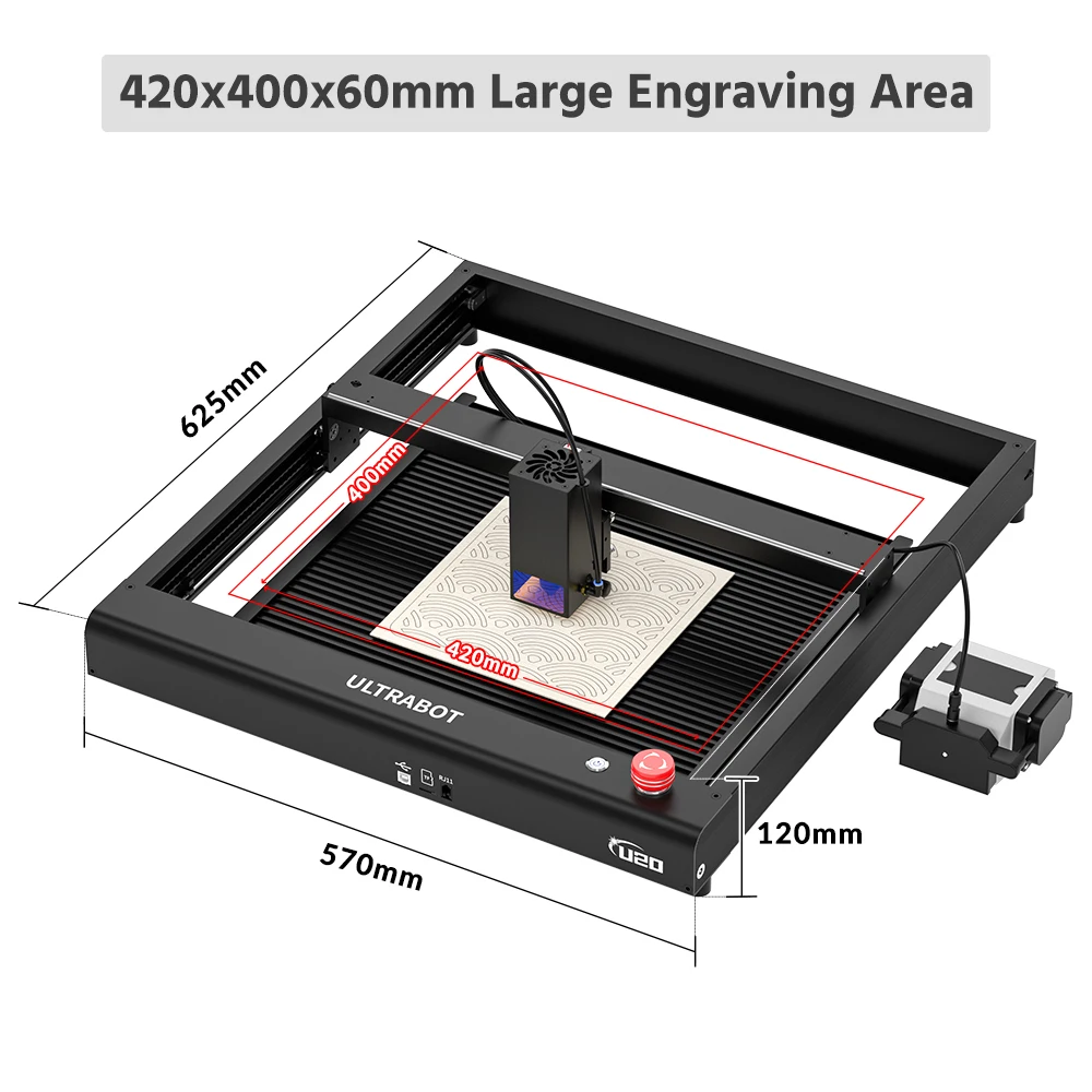 

Гравировальный станок Ultrabot U20, мощный лазерный гравер 20 Вт, 3D принтер для резки металла, дерева, акрила, кожи, 420*400*60 мм