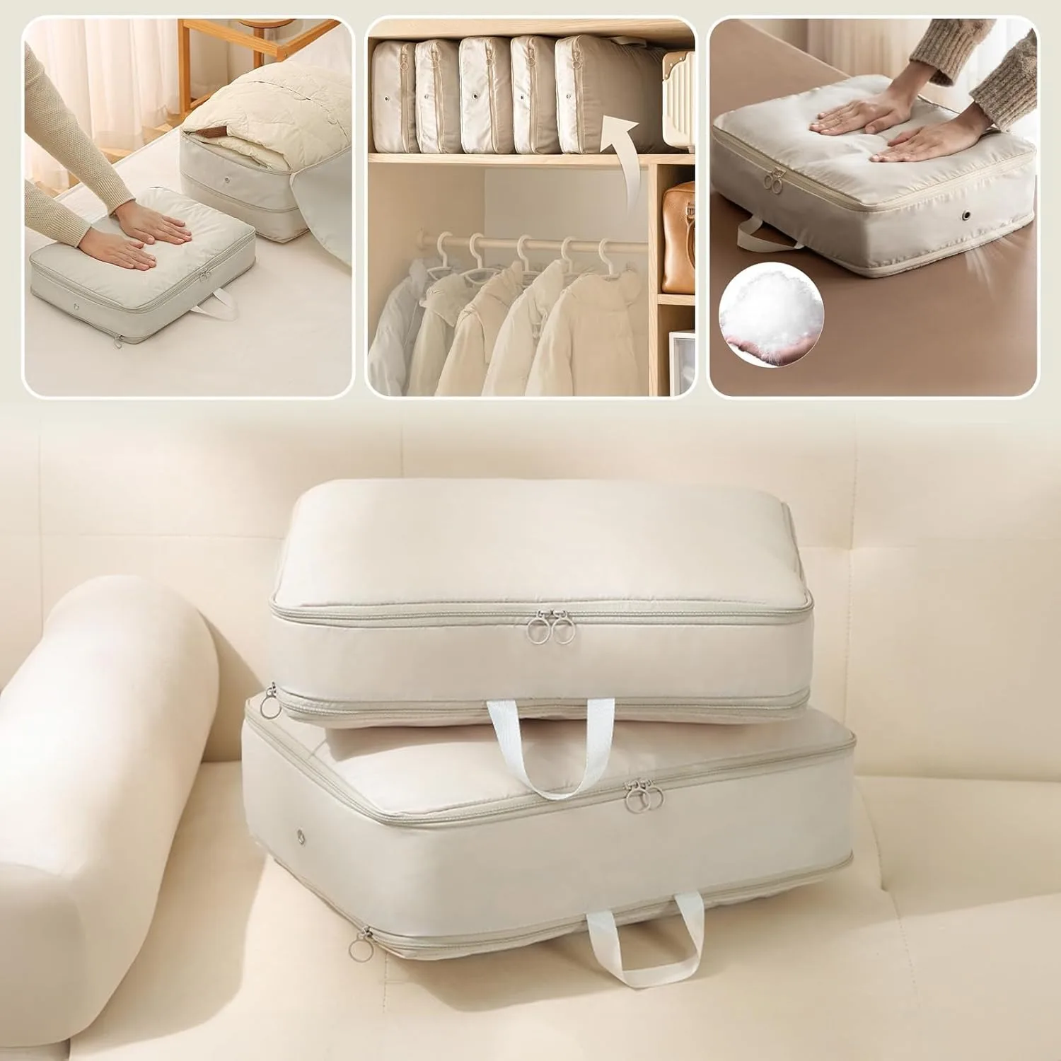 Organiseur à Auto-compression Ultra Peu Encombrant, Sacs De Rangement Pour Vêtements De Chambre à Coucher Avec Fermeture éclair, Sacs De Déménagement Très Résistants Pour Couettes, Vêtements