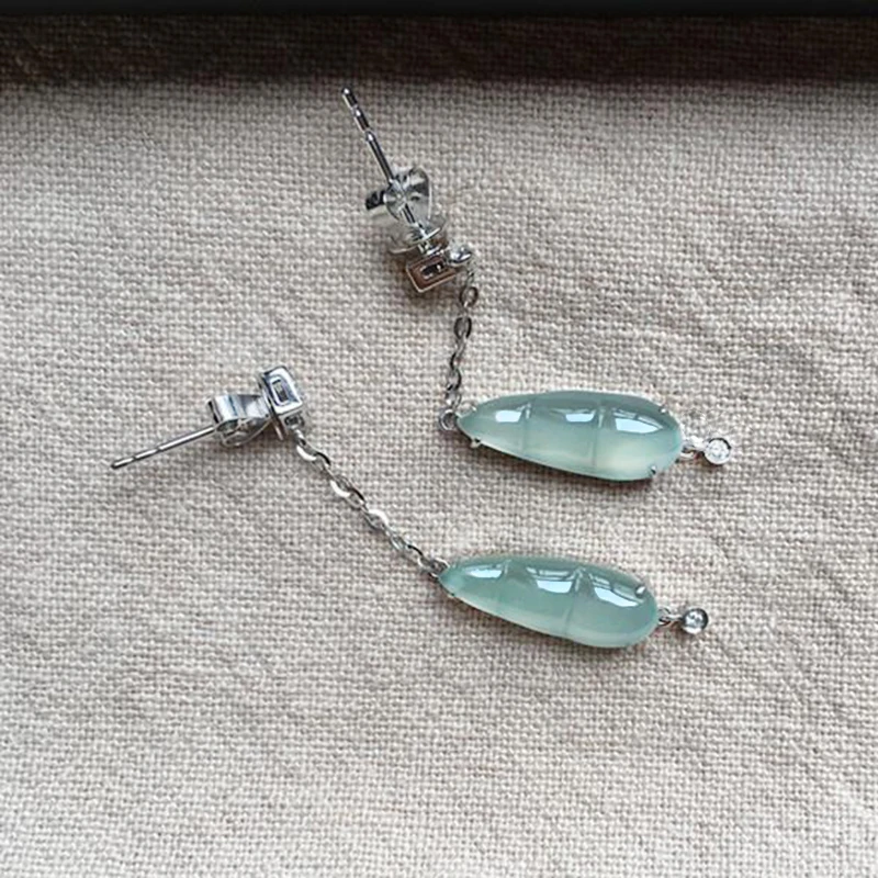 

Серьги из натурального халцедона, гладкие и прозрачные серьги в китайском ретро-стиле, креативные очаровательные женские брендовые серебряные ювелирные изделия