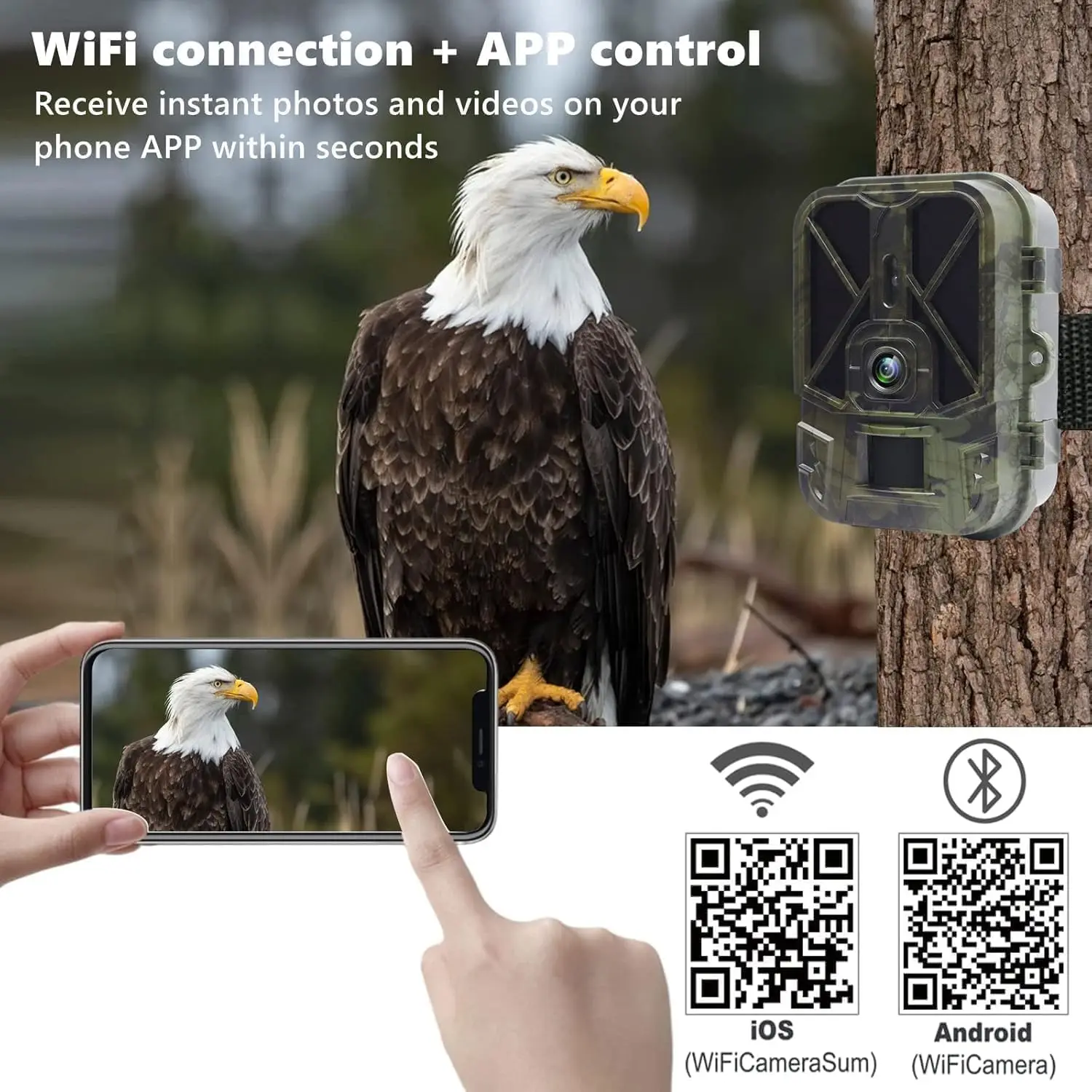 Trail Camera 4K 36MP WiFi Bluetooth 10AA Battery Gaming Camera Waterproof IP65 Suitable For Wild Deer Reconnaissance And Hunting