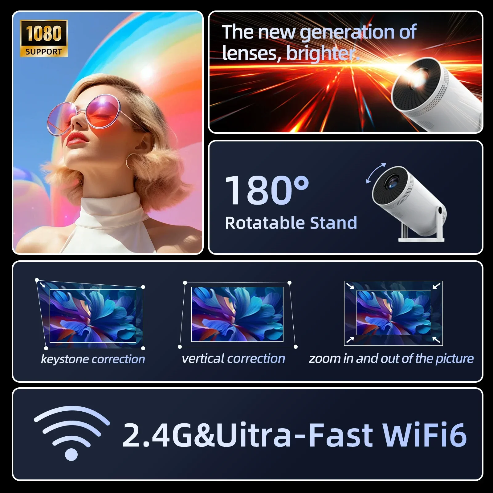 2025 KaiAqua 4K Wifi6 Projector HDMI 260 ANSI Dual WIFI