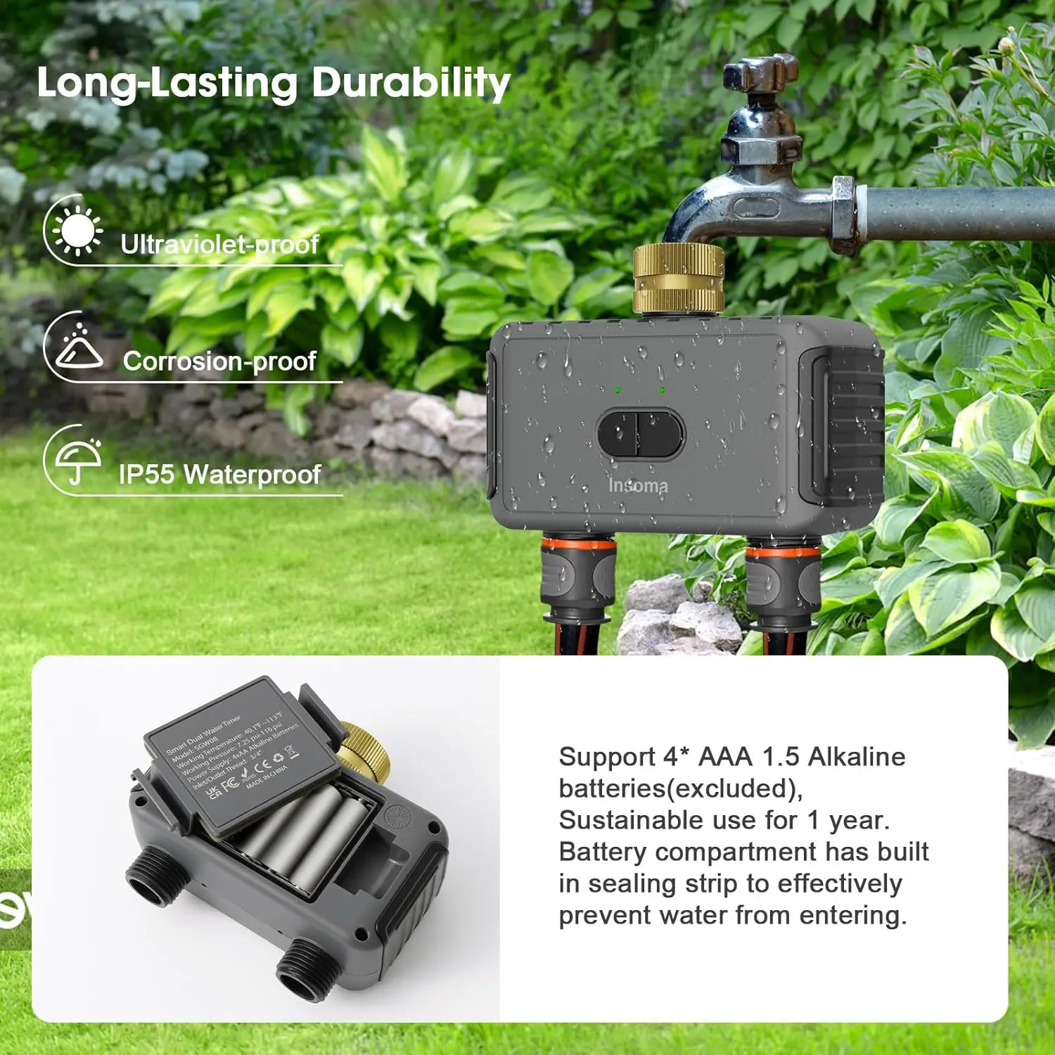 Insoma Water Timer with Gateway Dual Hose Automatic Garden Irrigation Watering System Remote Sprinkler Programmer support Alexa 3