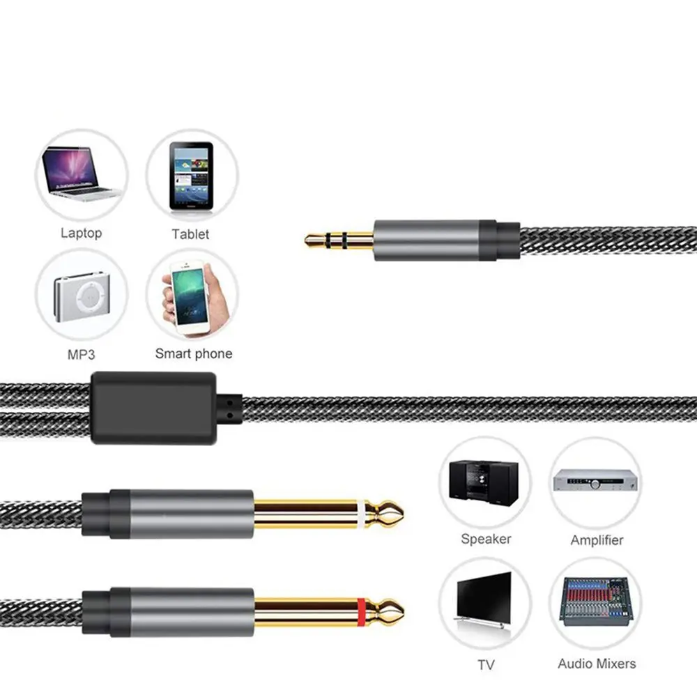 스테레오 어댑터 Aux 와이어 오디오 케이블, 수-수 Y 스플리터 코드, 3.5mm-더블 6.35mm