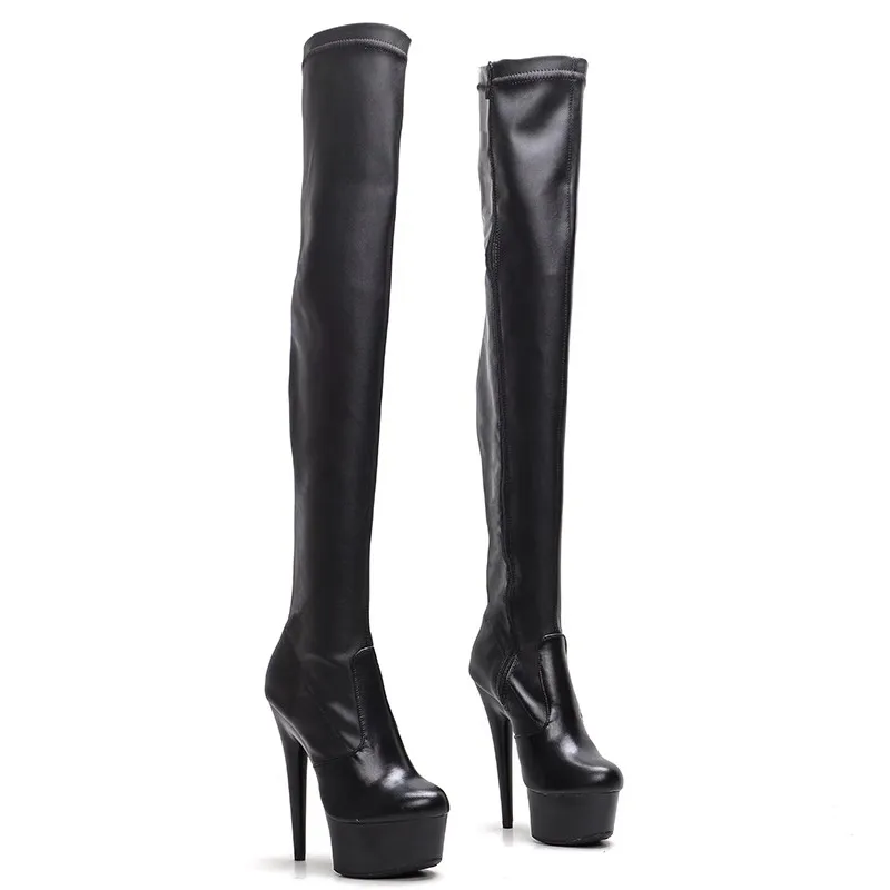 

Women's 15CM/6Inches PU Upper High Heel Platform Thigh High Boots Closed Toe Pole Dance Boots 036