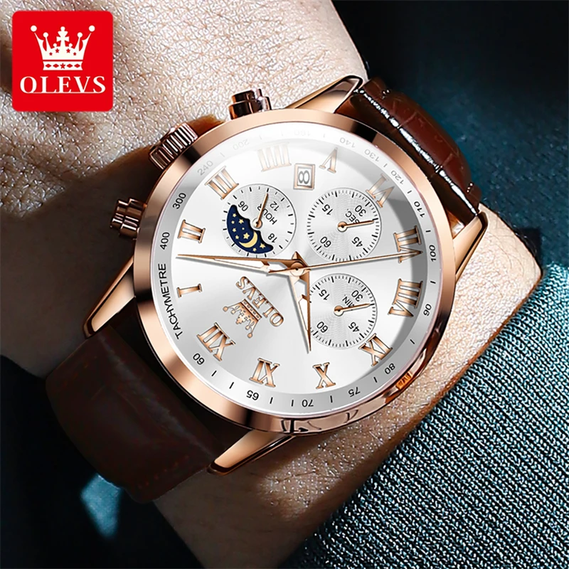 OLEVS 5529 Waterproof Chronograph Quartz Watches For Men Luxury Brand Business Sport Luminous Man Wristwatch Leather Strap Clock