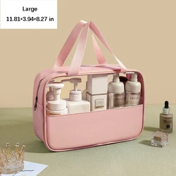 Translucent Waterproof Portable Toiletry and Makeup Bag with Handle - Large Capacity (Large - pink)