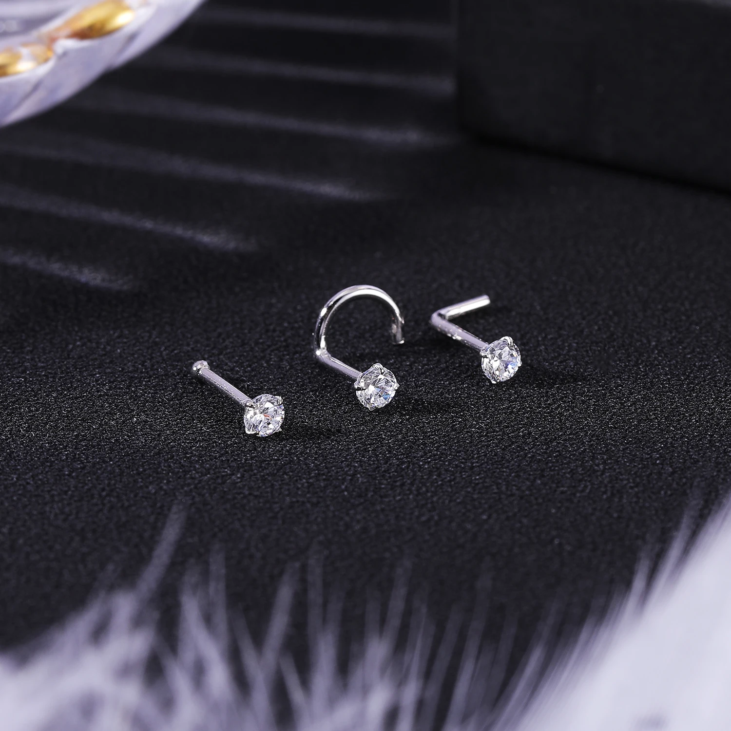 ZS 18/20G 925 은색 콧 구멍 피어싱 골드 도금 코 스터드 반짝 이는 지르콘 Septum 코 링 여성용 Real Sterling Nose Stud