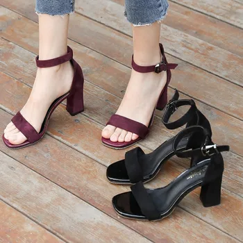 Women's 2025 Summer Fashion Sandals Medium High Heel Plus Size 34-42 Outdoor Sandalias Elegant Bridal Buckle Strap Wedding Shoes 1
