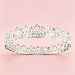 Royal Gold Vintage Metal Crown - Elegant Full - Round Accessory for Celebrations and Special Occasions (Silver)