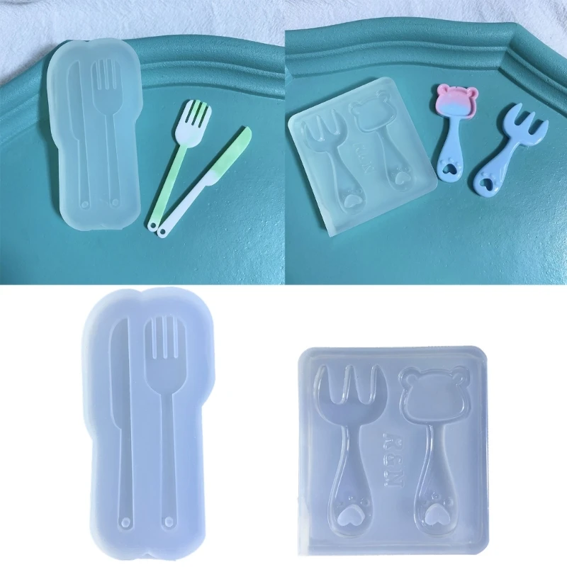 

Geometry Bear Knife Fork Ornament Silicone Epoxy Resin Mold DIY Bear Keychain Pendant Jewelry for Bag Decorations Craft