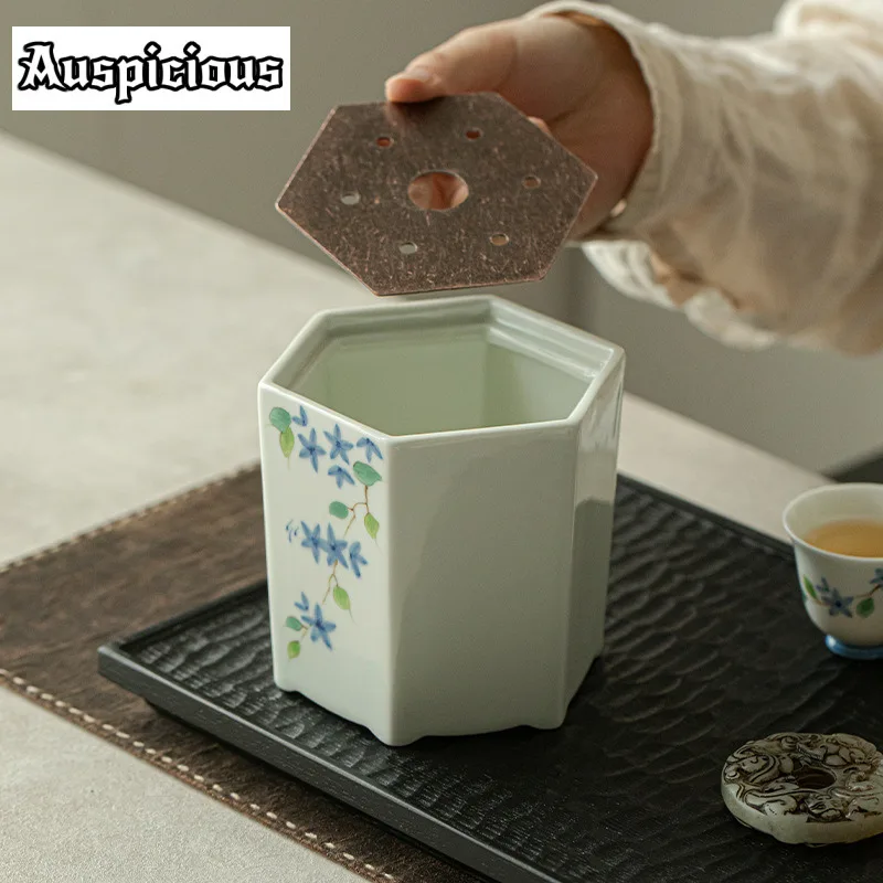 550ml Underglaze Color Hexagonal Tea Washing Hand-painted Small Blue Bud Chaxi Ceramic Jianshui Tea Wash Cha Ornaments Gifts
