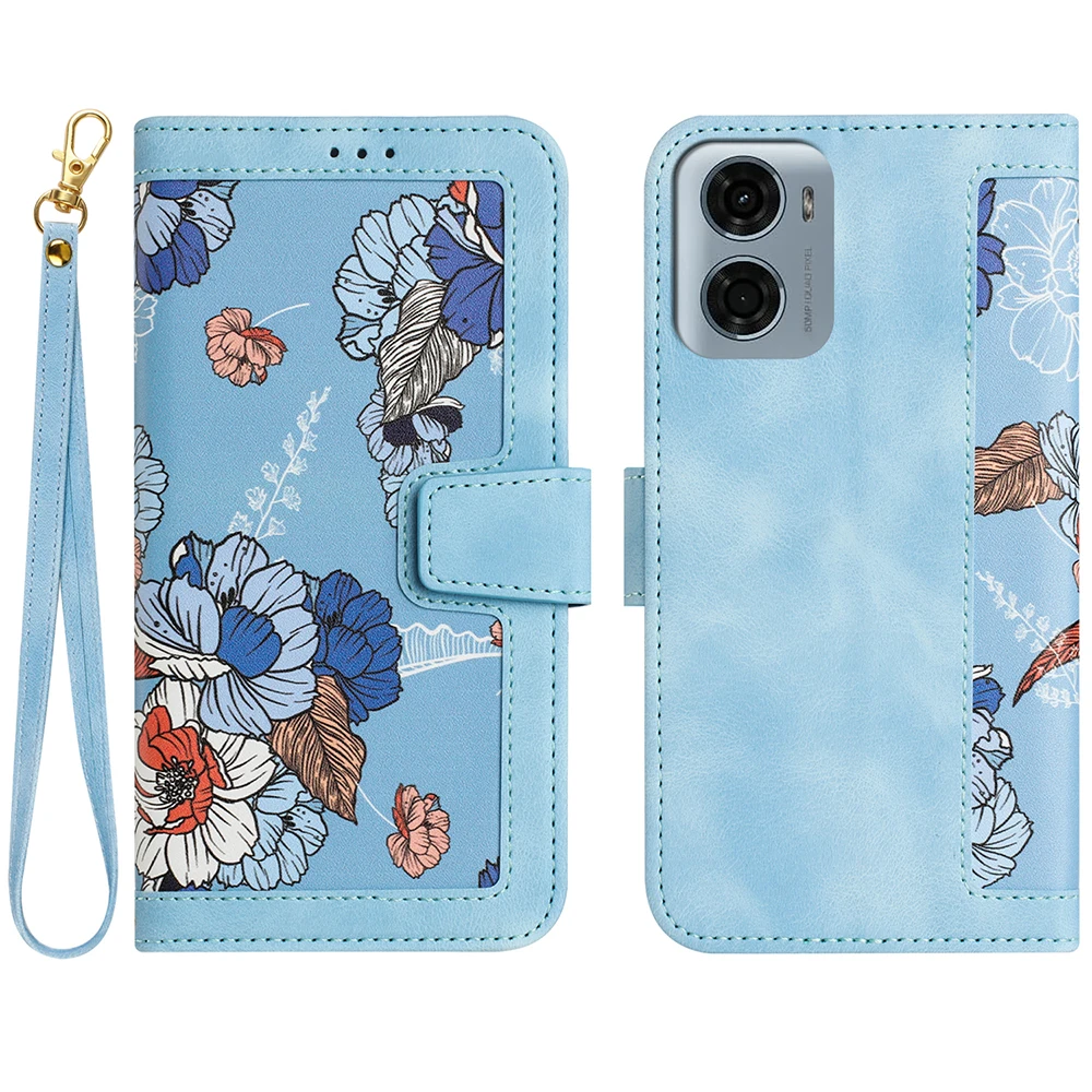 Elegant Leather Flip Wallet Case with Floral Design and Card Slot