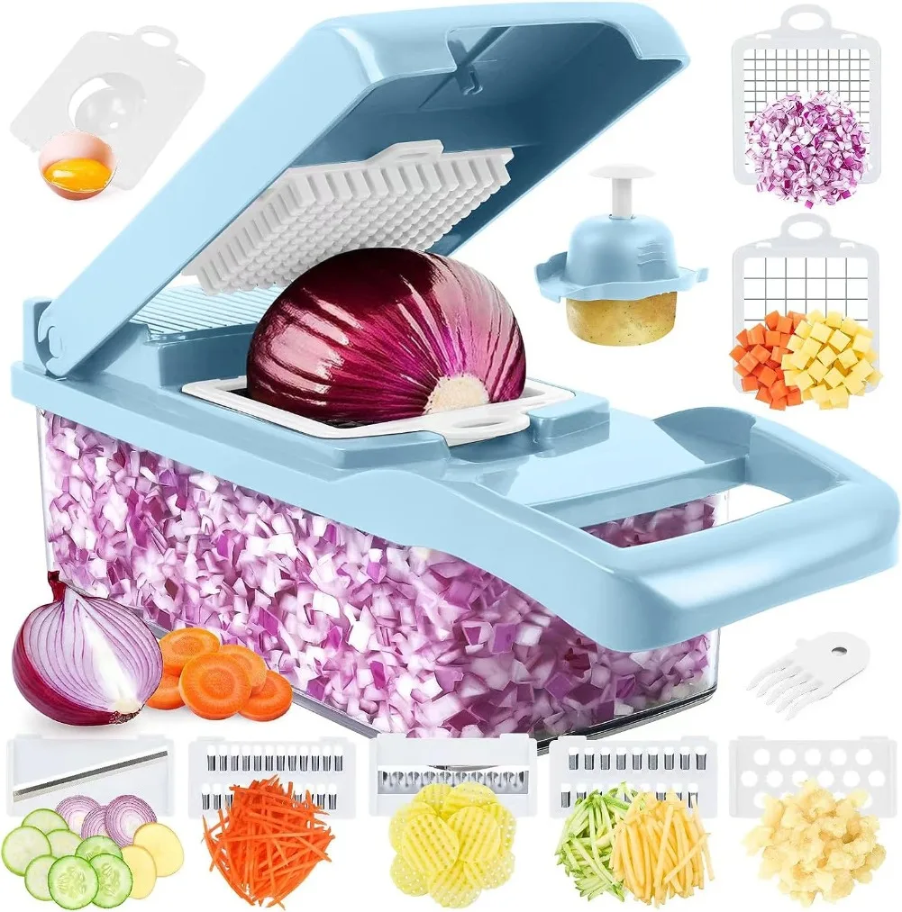 Premium 13-in-1 Premium Vegetable Chopper with Container - Effortless Food Prep and Storage Solution - Onion Dicer - Effortlessly Chop, Slice, and