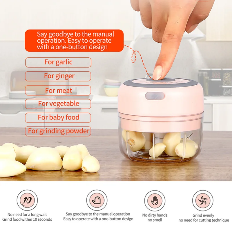 Stainless Steel pink Rechargeable Mini Garlic/Ginger Meat Chopper Fruit