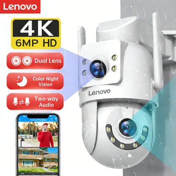 Lenovo 4K 6MP WiFi Telecamera di Sorveglianza di Sicurezza Esterna Doppia Lente Doppio Schermo AI Tracciamento Telecamera IP PTZ CCTV Video Sorveglianza