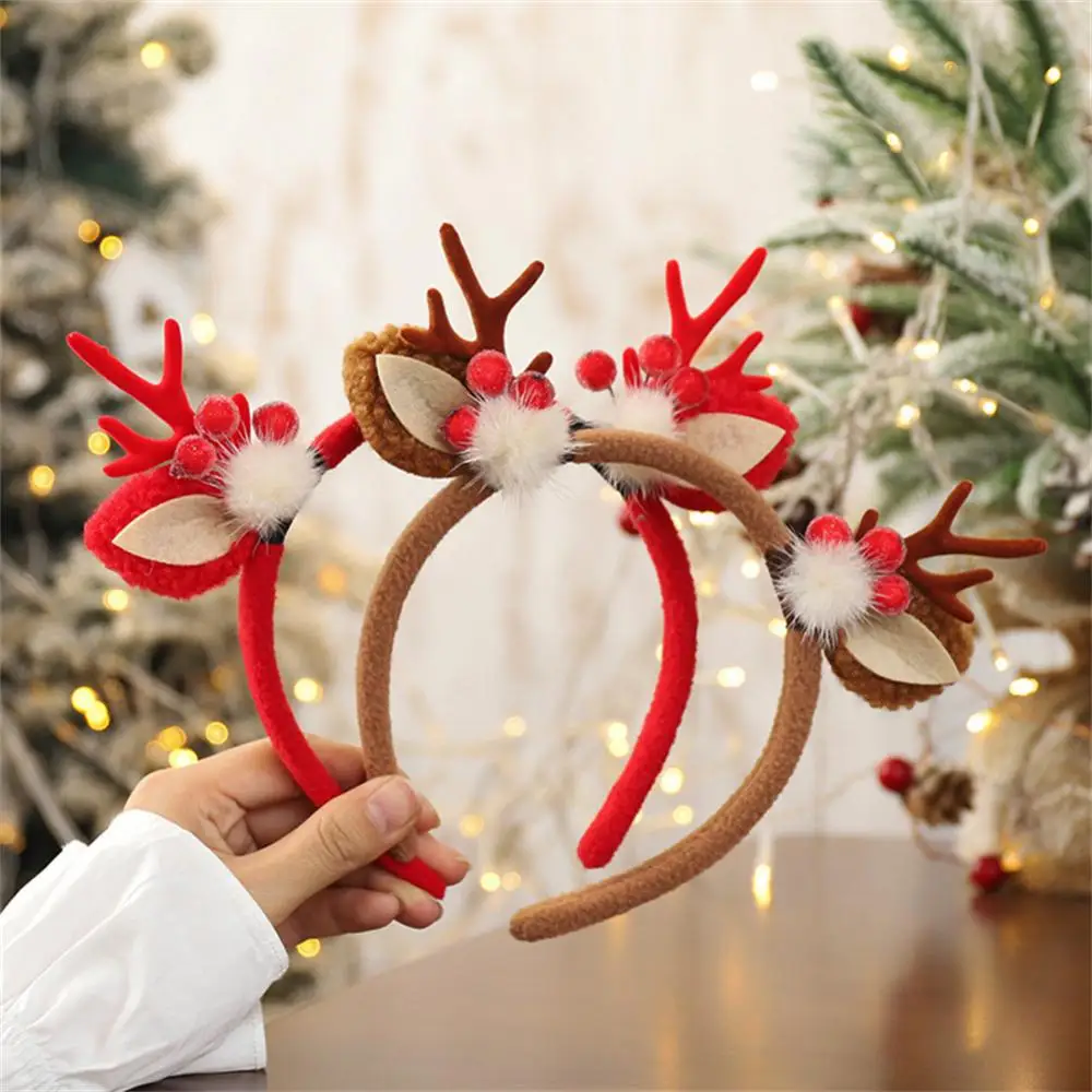 Christmas Hair Hoop Plush Reindeer Antlers Deer Ear Christmas Party Cosplay Headbands Festival Hair Accessories Gifts