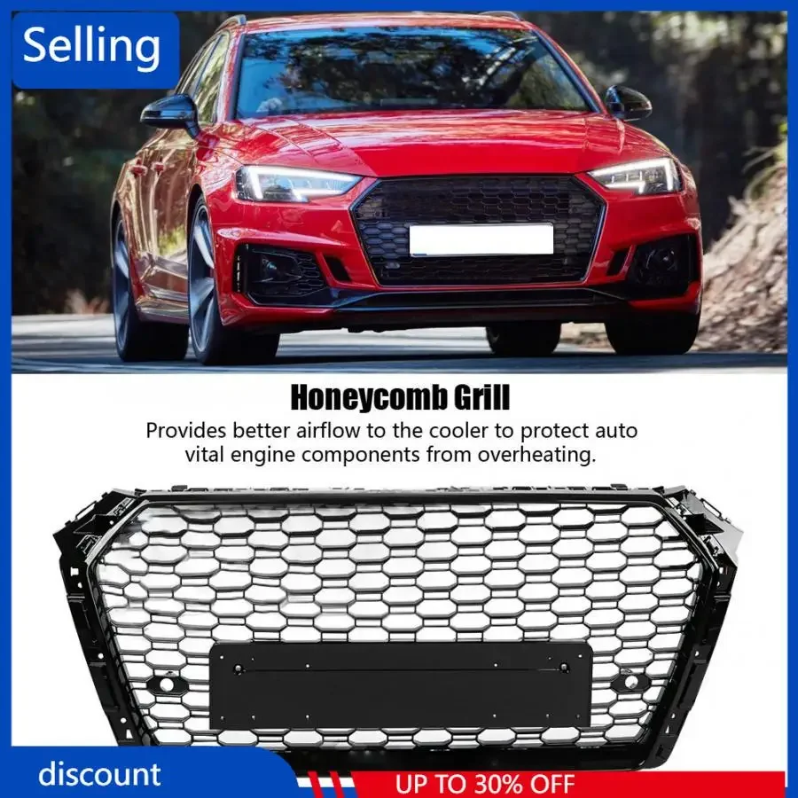 

For RS4 Style Front Sport Hex Mesh Honeycomb Hood Grill Gloss Black for Audi A4/S4 B9 2017-2018 car accessories fast ship