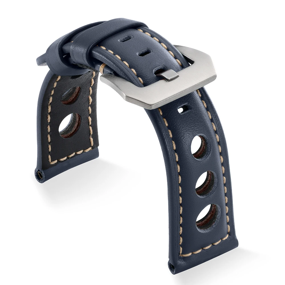 Vintage Genuine Leather Watchband Bracelet - Black, Blue, and Brown