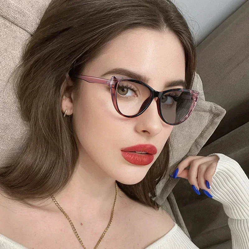 Myopia Anti-blue Light Glasses Women Photochromic Eyepiece To-4.0