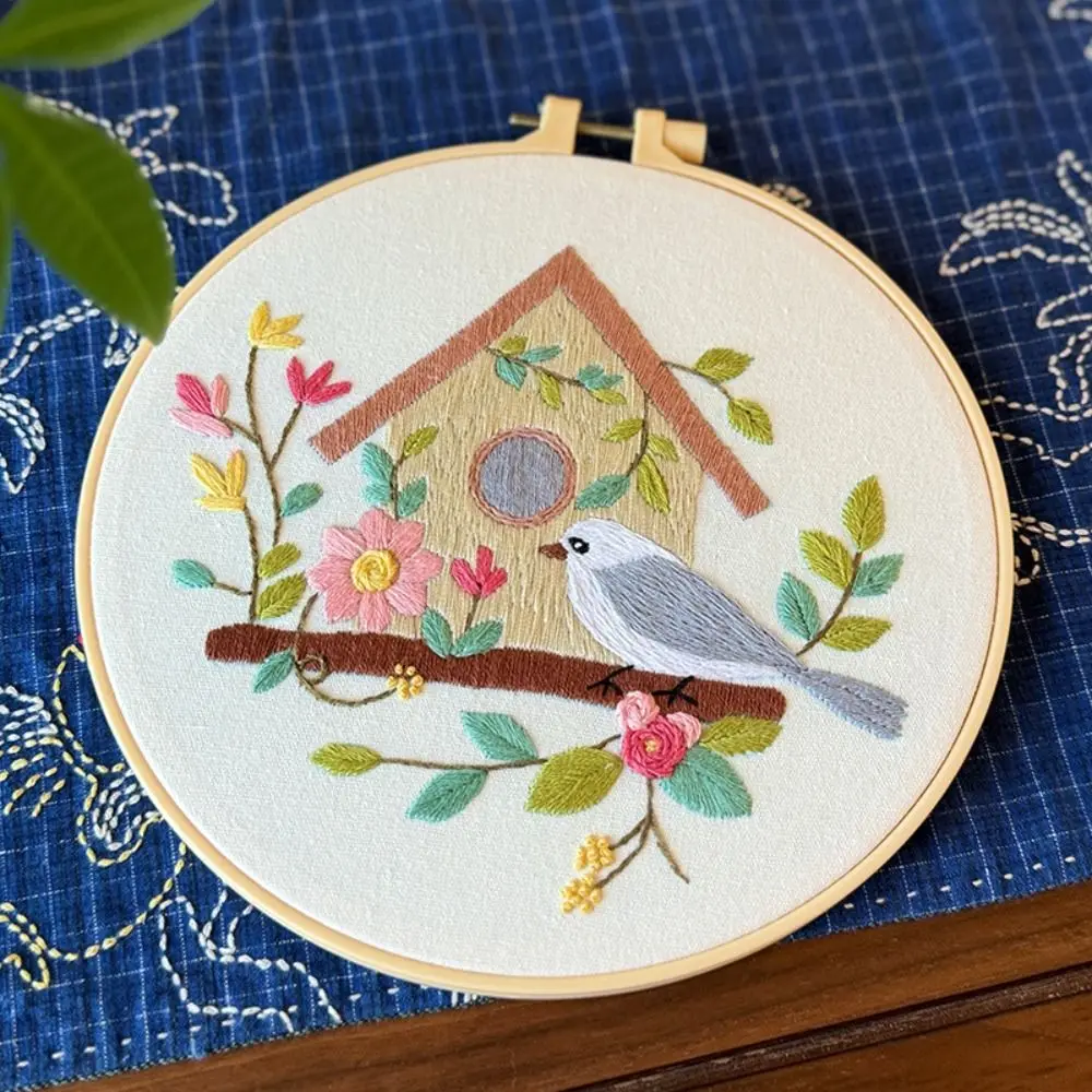 Home Decor DIY Bird Flower Embroidery Kit Colorful Floral Cross Stitch Set Hand stitched Handmade Embroidery Set Adults