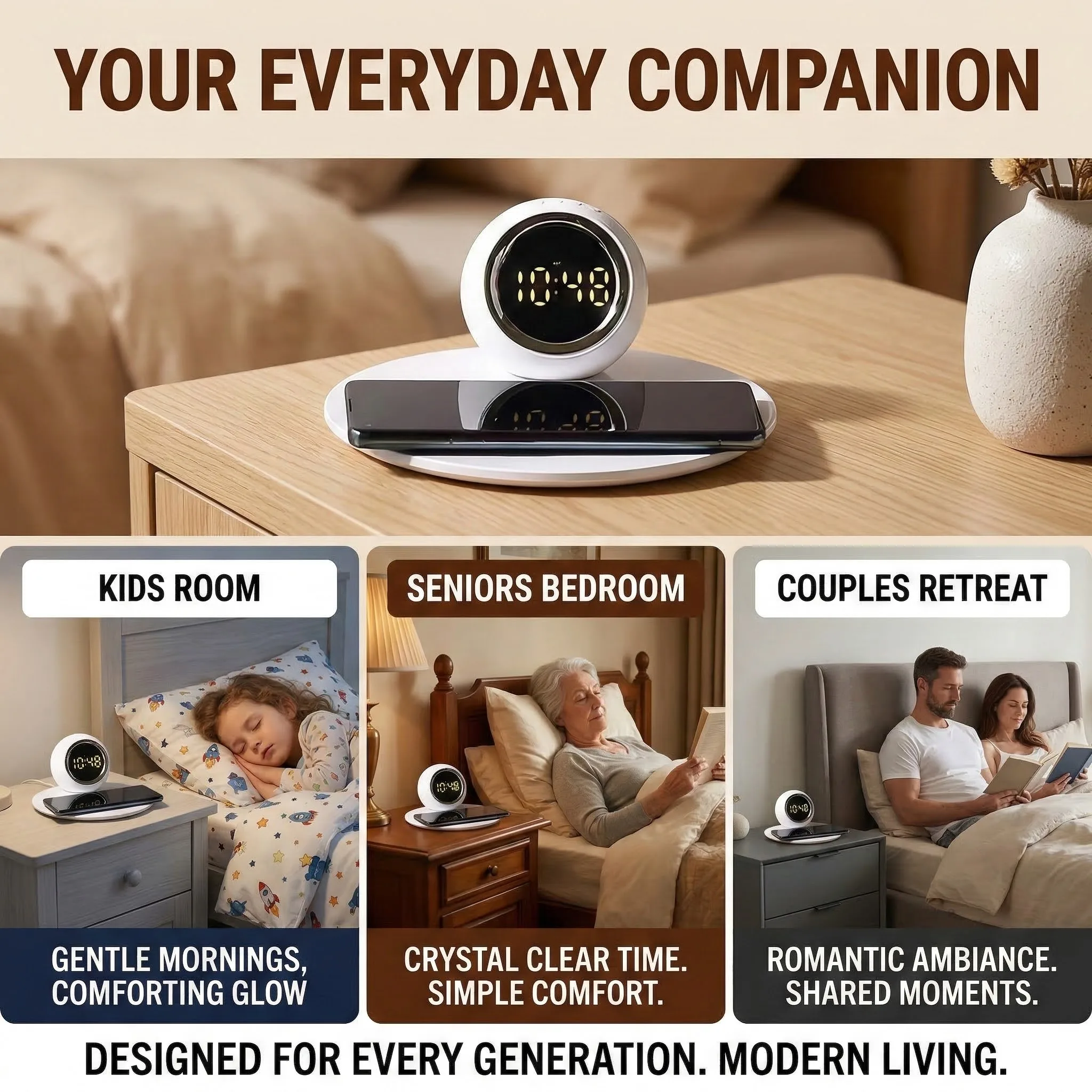 Alarm clock charger with fast charging adjustable brightness display digital clock with temperature for home office bedroom 5