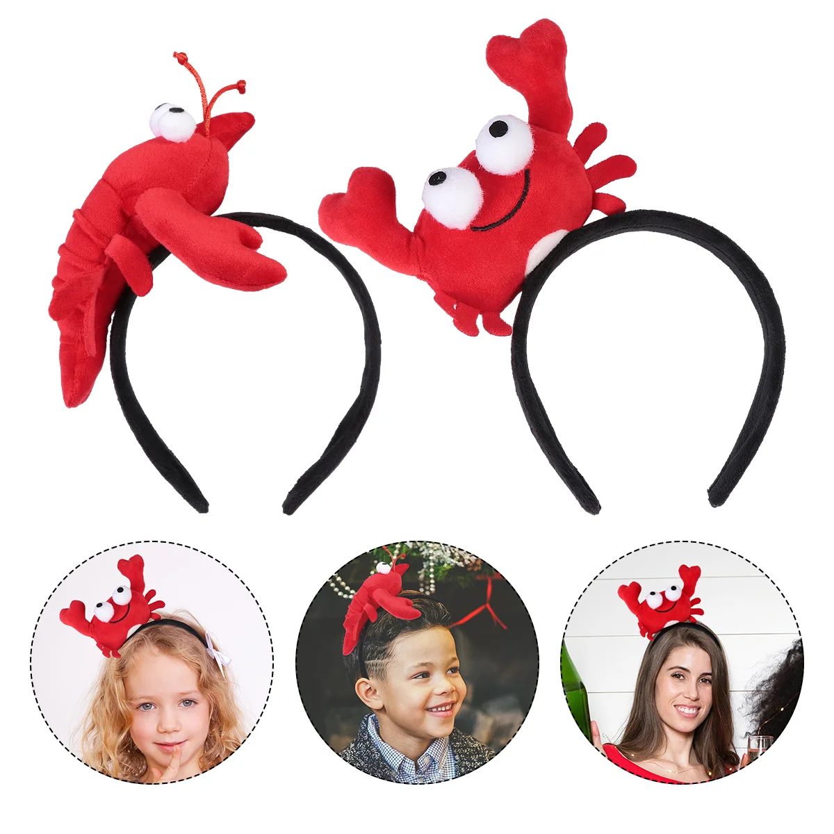2Pcs Sea Decor Lobster Hairbands Cartoon Headdresses for Party (Lobster+Crab, Red)