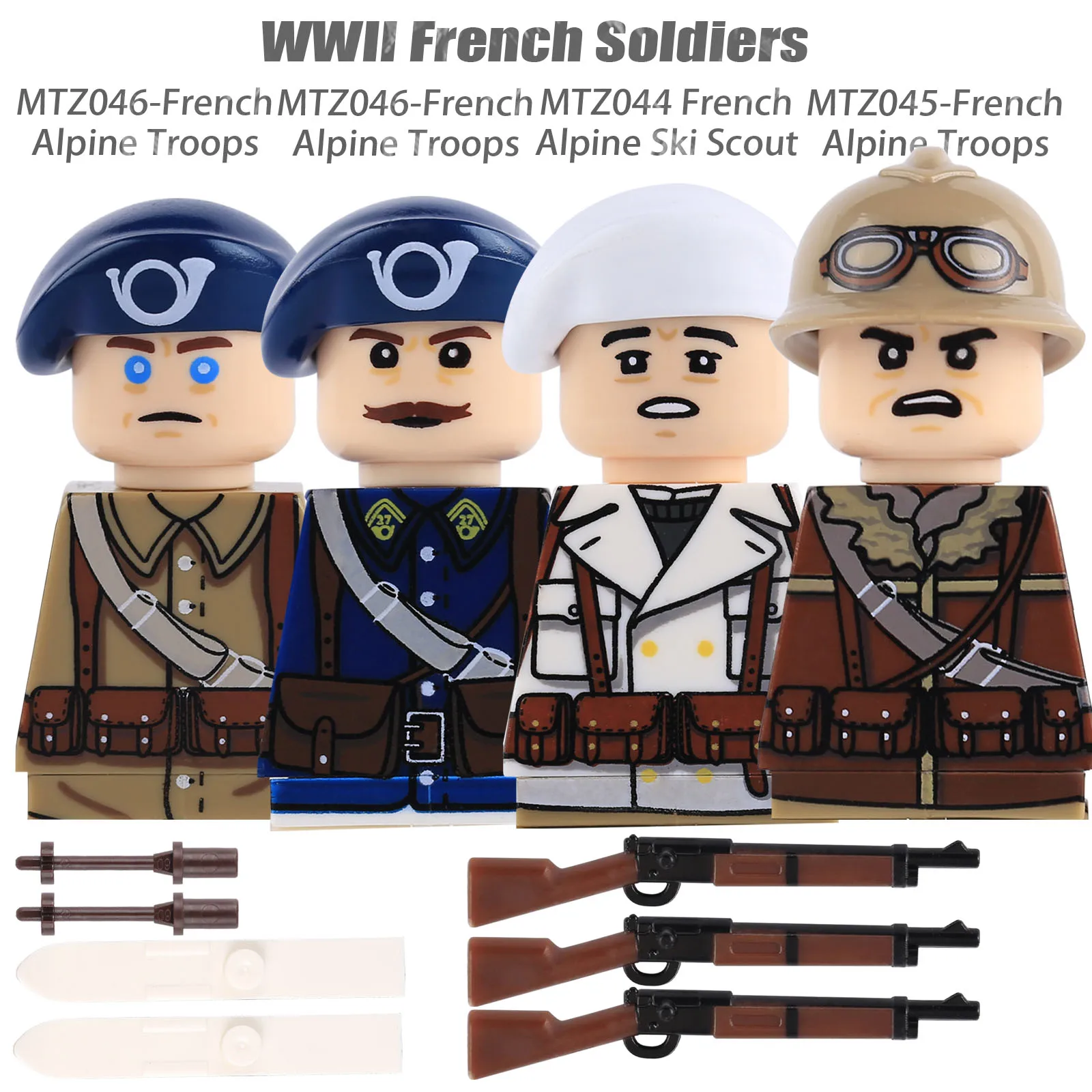 WW2 Military Camouflage Soldiers Building Set with Weapons and Helmets