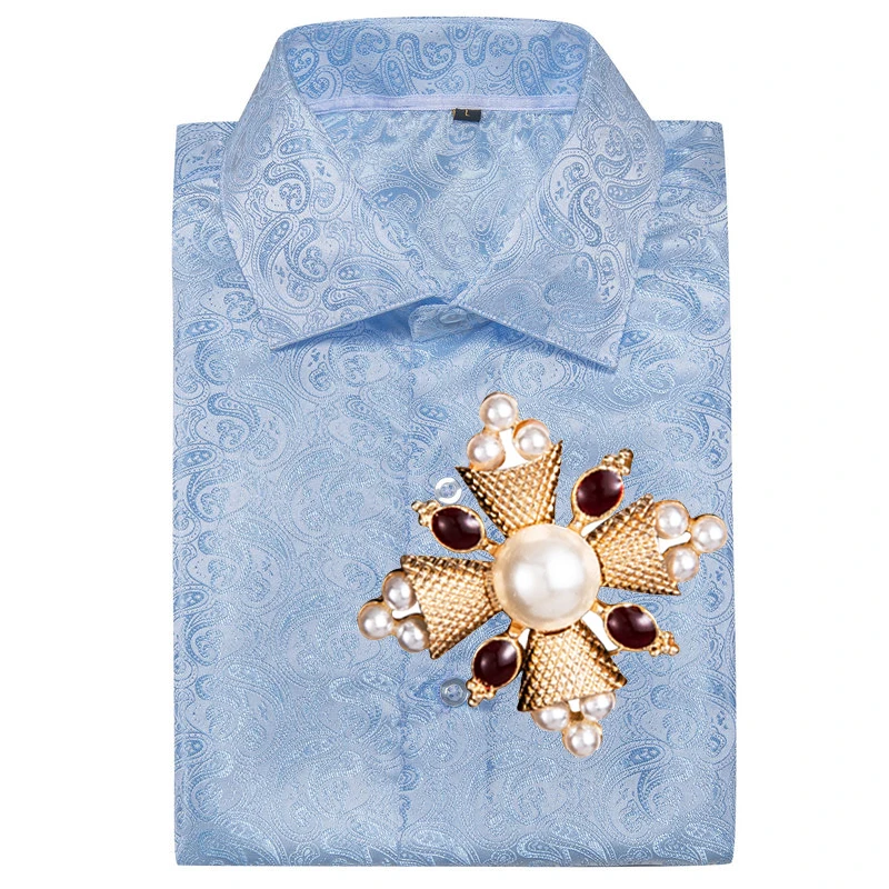 

Exquisite Men Silk Shirt Luxury Paisley Men Spring Autumn Long Sleeve Shirt Turn-Down Collar Casual Party Business Barry.Wang