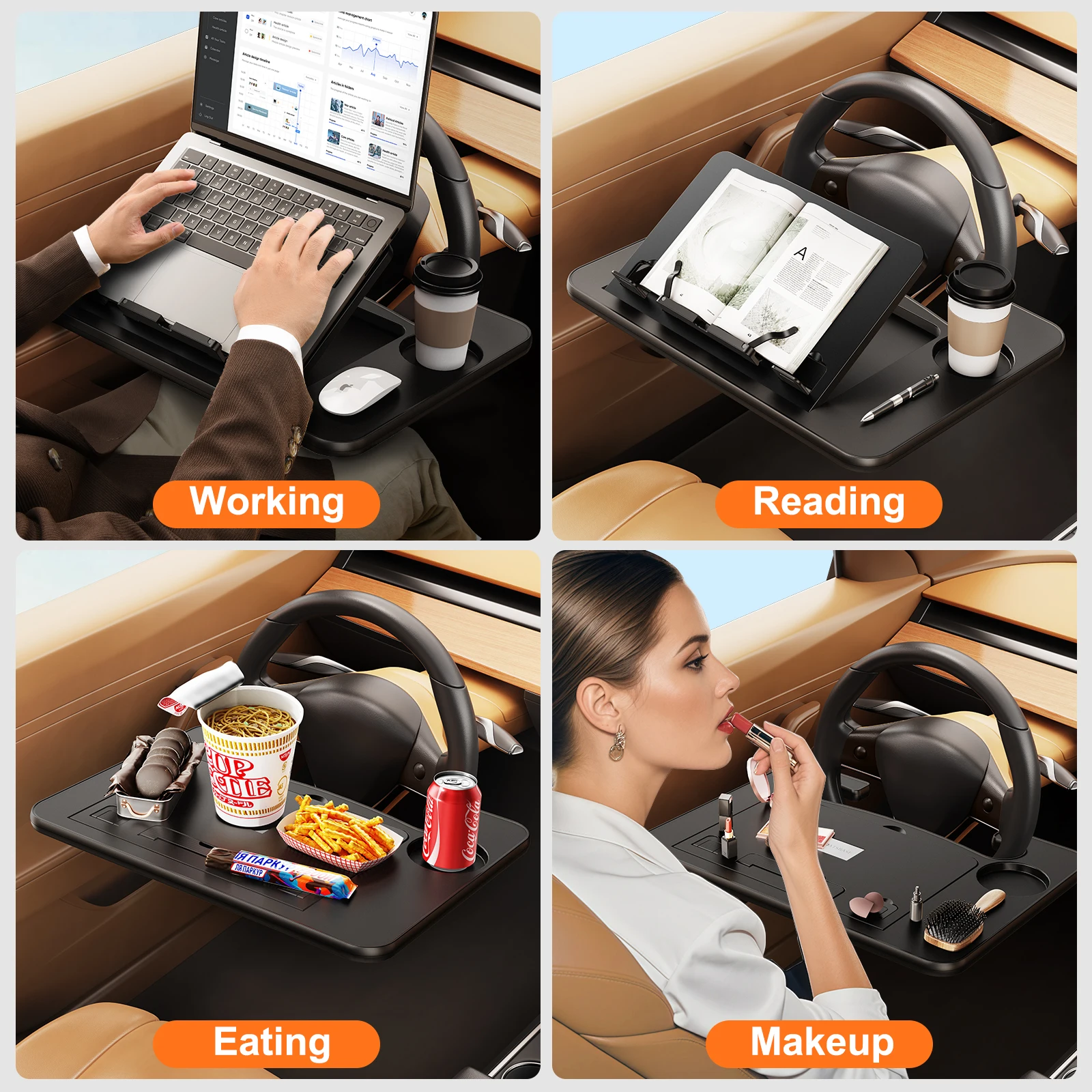 Eary Car Steering Wheel Tray Laptop Table With Seat Gap Filler Organizer For Driver Eating Work Road Trip Essentials Accessories