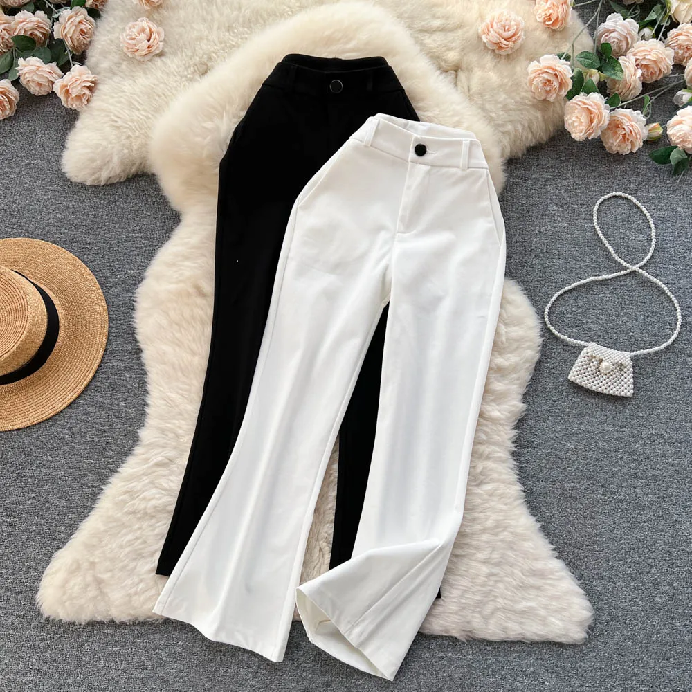 

Spring and Summer New Loose Skinny Straight Pants High Waist Casual Solid Color Flared Pants