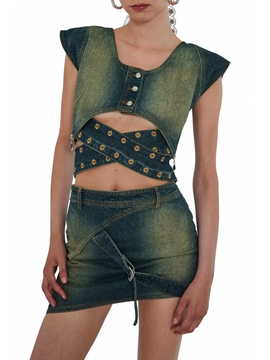 

2024 Women's top vest pure cotton wash water corset sexy women's denim top boob y2k clothes New fashion high quality T-shirt bra