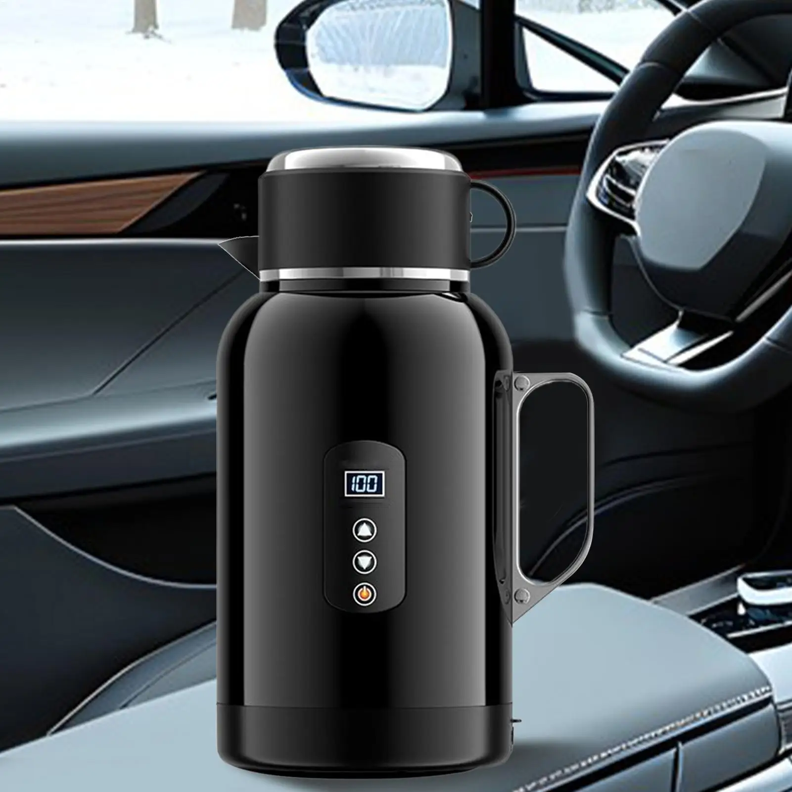 휴대용 전기 온수 주전자 1500ml 12/24V 전기 티포트 출퇴근 야외 여행 캠핑 일상용