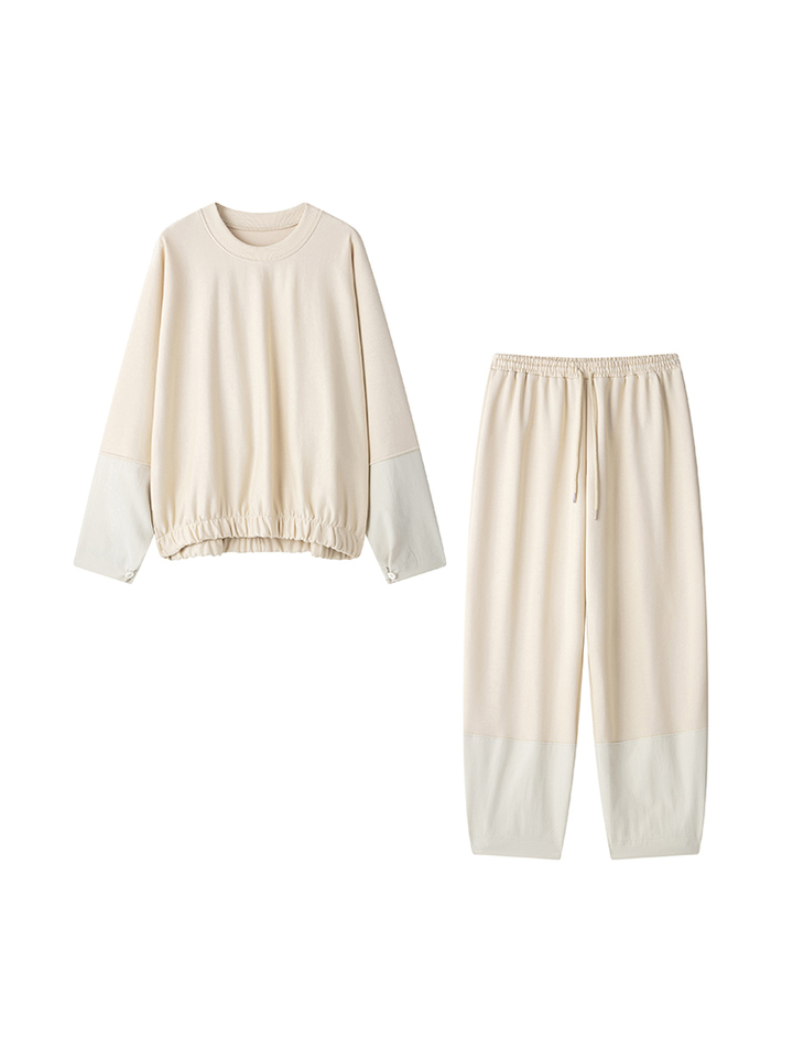 KUCLUT Women Fashion 2 Piece Set Beige Pullover Sweatshirts & Vintage High Elastic Waist Trousers Feamle Chic Lady Pants Sets