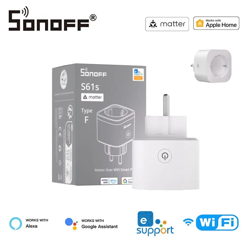 SONOFF S61STPF EU 16A iPlug Matter WiFi 스마트 소켓 과부하 보호 EWeLink 앱 음성 제어 Alexa Google Home HomeKit 지원