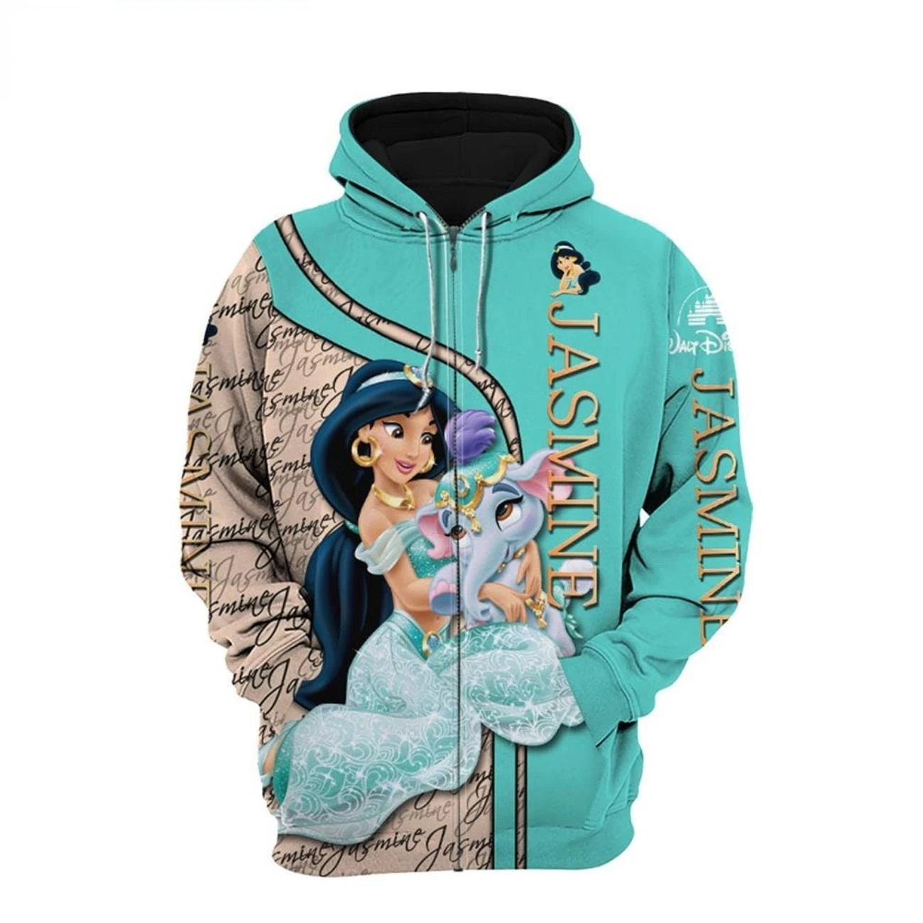

Jasmine Princess Disney cartoon pattern 3D hoodie women's zipper hoodie