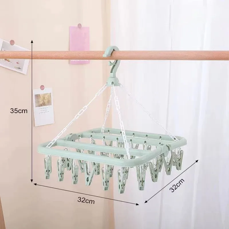 Clothes Hanger Drying with 32 Clips and Drip Foldable for Socks Bras Towel Underwear Hat Scarf Pants Baby Clothes
