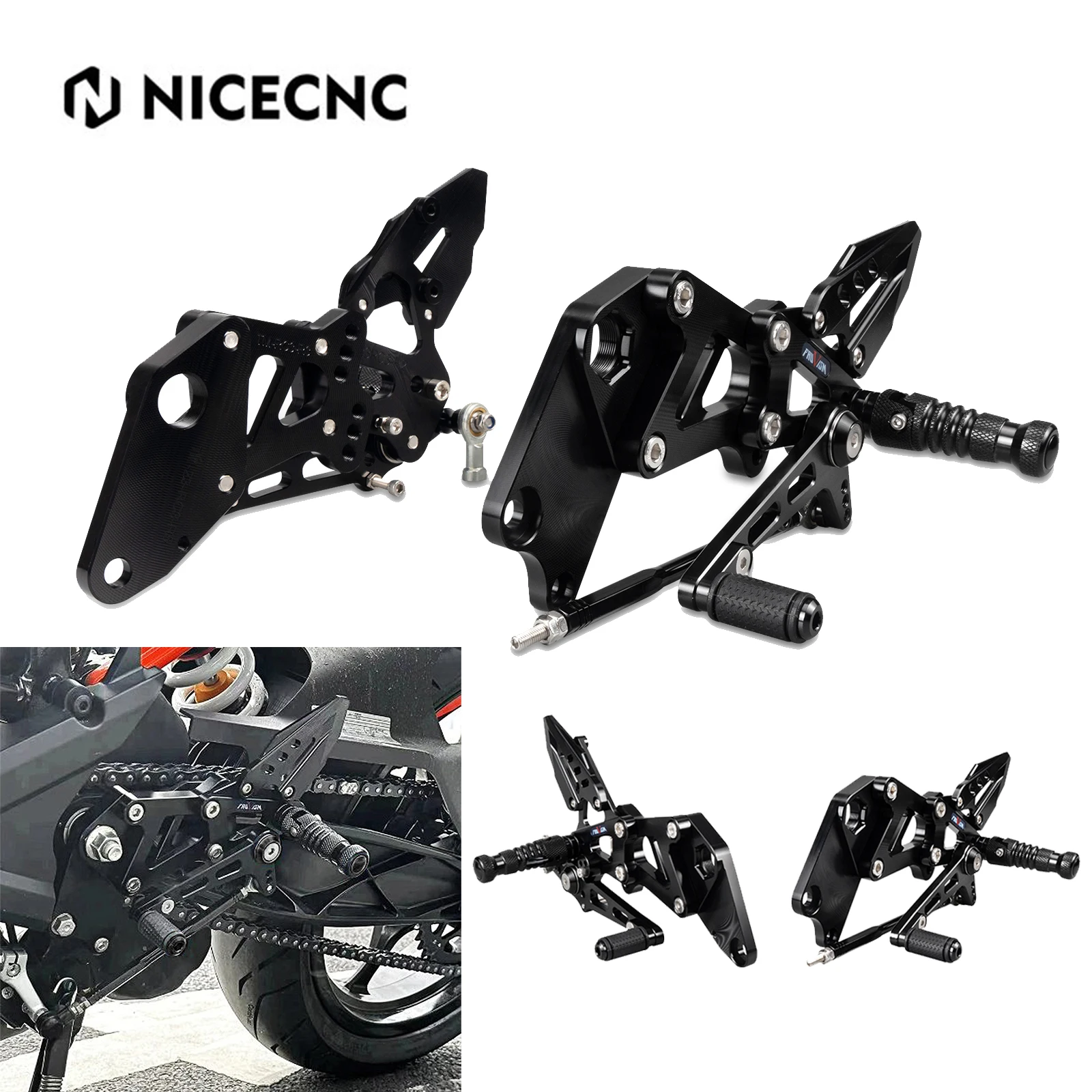 

NICECNC Motorcycle Adjustable Footrest Rearset Rear Set Footpeg Foot Pegs Pedal Shift Rod For KTM RC 390 RC390 2022-2023