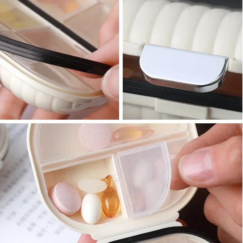 2pc Mini Portable Pill Box Travel for Seven Days Multi Grid Split Package Pills Tablets Sealed Storage Box Pill Organizer Weekly
